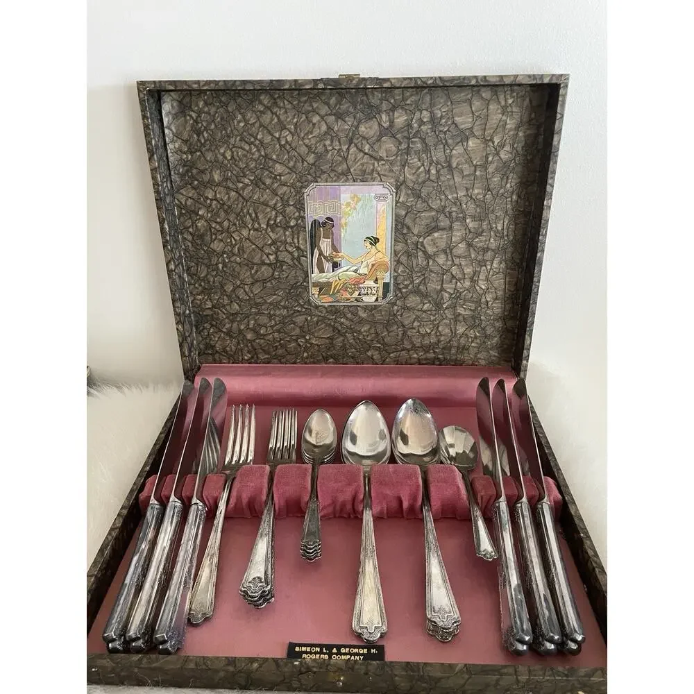 Kingston Silver plate 24 Pc Simeon And George Rogers Flatware Set With Case 1929